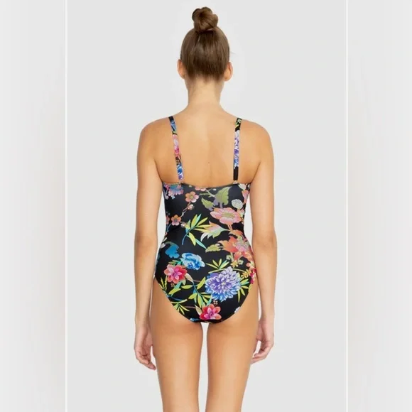 Johny Was Dreamer Bandeau Floral Black One-Piece Swimsuit Size L - Picture 2 of 6